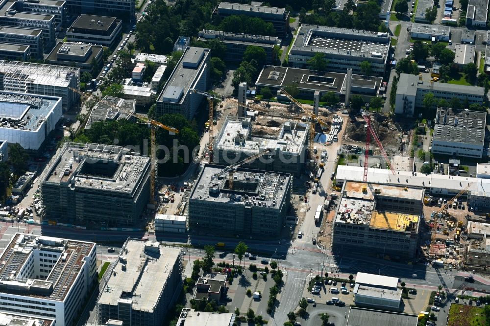 Erlangen from the bird's eye view: New building construction site in the industrial park Siemens- Campus in the district Bruck in Erlangen in the state Bavaria, Germany