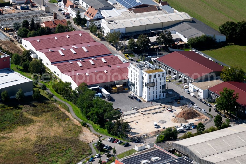 Schwabach from above - New building construction site in the industrial park Wiesenstrasse next to the new office building of the RI Immobilienvermittlungs GmbH Roth-Schwabach along the Wiesenstrasse in Schwabach in the state Bavaria, Germany