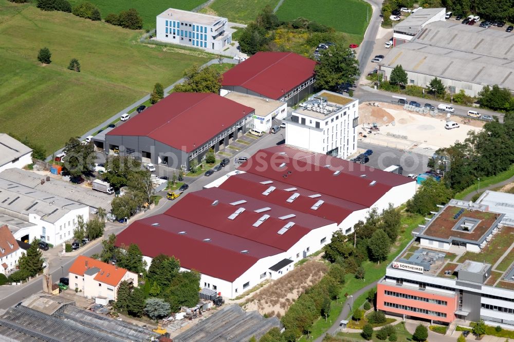 Aerial image Schwabach - New building construction site in the industrial park Wiesenstrasse next to the new office building of the RI Immobilienvermittlungs GmbH Roth-Schwabach along the Wiesenstrasse in Schwabach in the state Bavaria, Germany