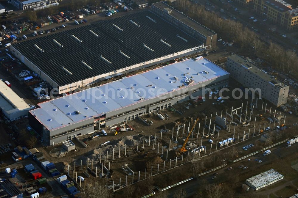 Berlin from above - New building construction site in the industrial park Wollenberger Strasse in the district Hohenschoenhausen in Berlin, Germany