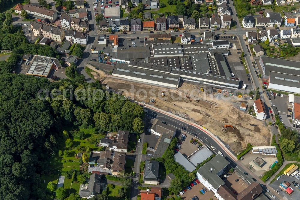 Aerial image Arnsberg - New building construction site in the industrial park between of Strasse Lange Wende and of Stembergstrasse in the district Neheim in Arnsberg in the state North Rhine-Westphalia, Germany