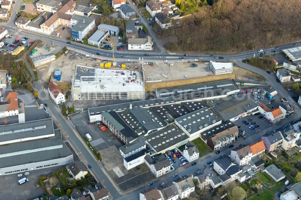 Aerial image Arnsberg - New building construction site in the industrial park between of Strasse Lange Wende and of Stembergstrasse in the district Neheim in Arnsberg in the state North Rhine-Westphalia, Germany