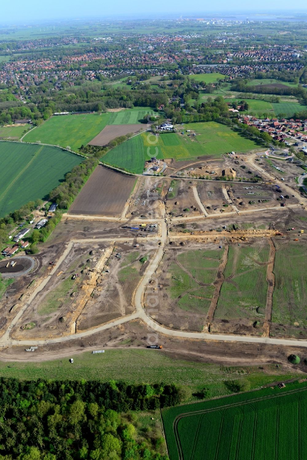 Aerial photograph Stade - New construction site Heidesiedlung Riensfoerde in Stade in the state of Lower Saxony, Germany