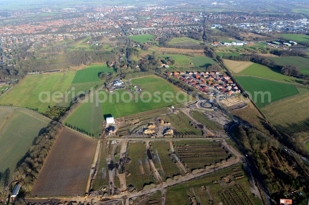 Aerial photograph Stade - New construction site Heidesiedlung Riensfoerde in Stade in the state of Lower Saxony, Germany