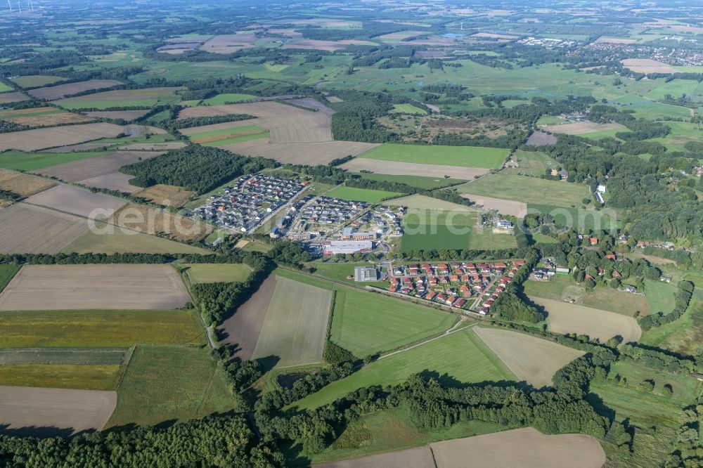 Stade from above - New construction site Heideiedlung Campus with school complex and gym Riensfoerde in Stade in the state of Lower Saxony, Germany