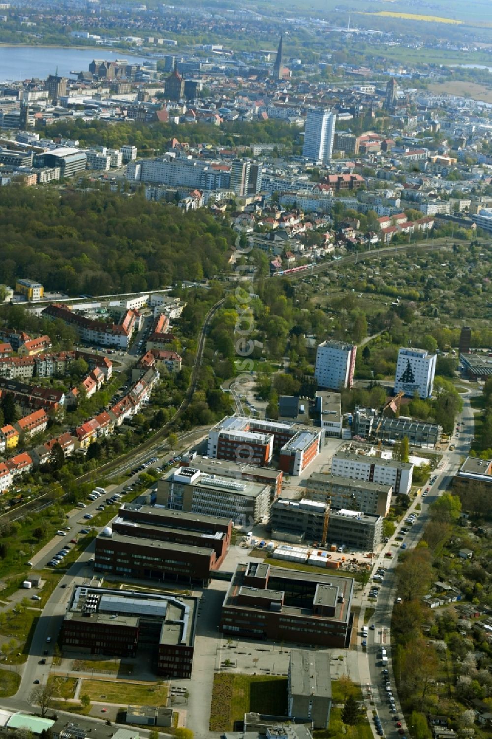 Aerial image Rostock - Campus university area with new construction site Instituts fuer Chemie on Albert-Einstein-Strasse in Rostock in the state Mecklenburg - Western Pomerania, Germany