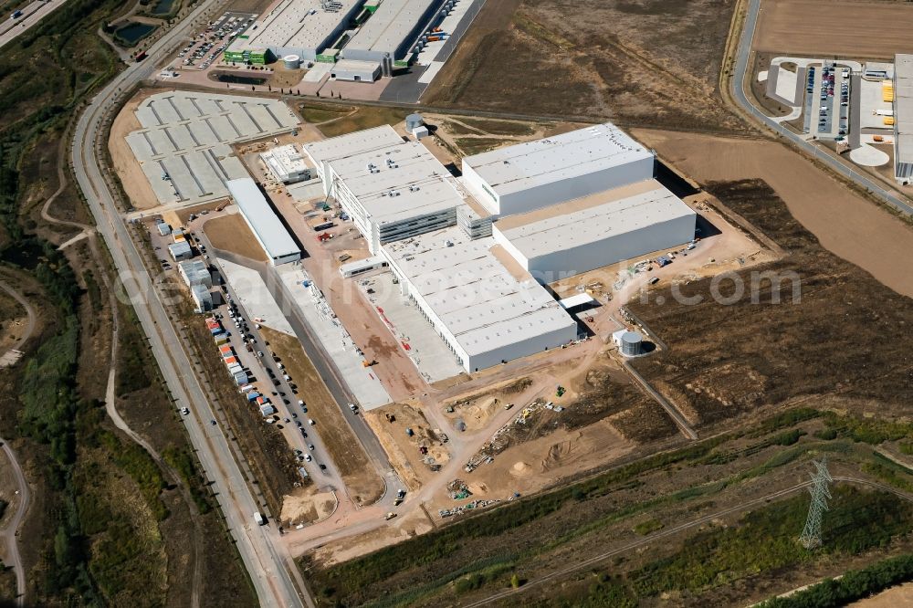 Halle / Saale from the bird's eye view: New building - construction site on the factory premises - Aftermarket Kitting Operation in area Star Park in Halle / Saale in the state Saxony-Anhalt, Germany