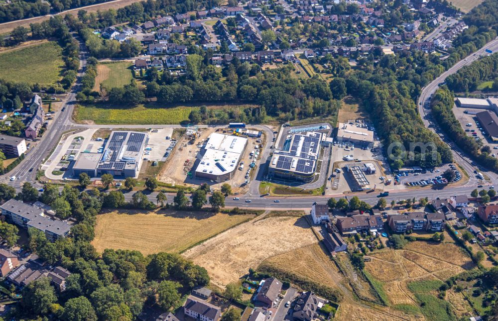 Dinslaken from above - New building construction site Porsche Zentrum in the industrial park on street Baerenstrasse - B8 in Dinslaken at Ruhrgebiet in the state North Rhine-Westphalia, Germany