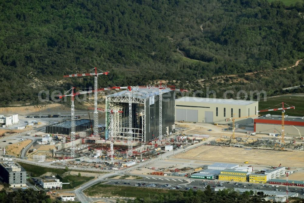 Aerial image Saint-Paul-lez-Durance - Construction site of Building remains of the reactor units and facilities of the NPP nuclear power plant institut CEA Cadarache in Saint-Paul-lez-Durance in Provence-Alpes-Cote d'Azur, France