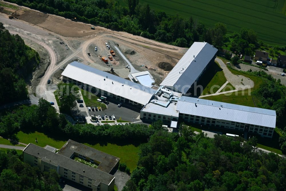 Höxter from above - New construction site for a rehabilitation center of the rehabilitation clinic of the Asklepios Weserbergland-Klinik GmbH Gruene Muehle in Hoexter in the state North Rhine-Westphalia, Germany