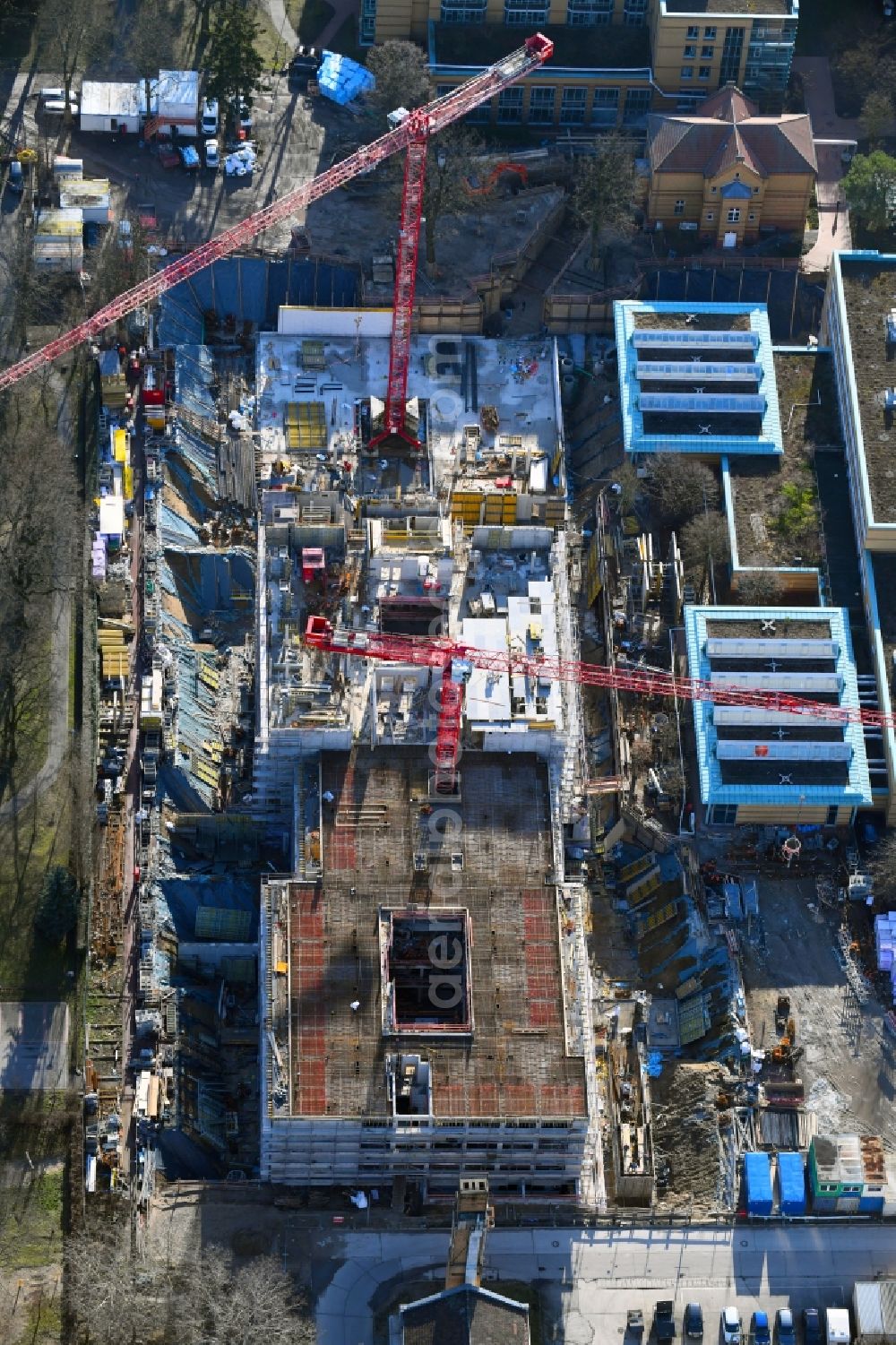 Aerial image Berlin - New construction site for a rehabilitation center of the rehabilitation clinic of BG Klinikum Unfallkrankenhaus Berlin gGmbH in the district Marzahn in Berlin, Germany