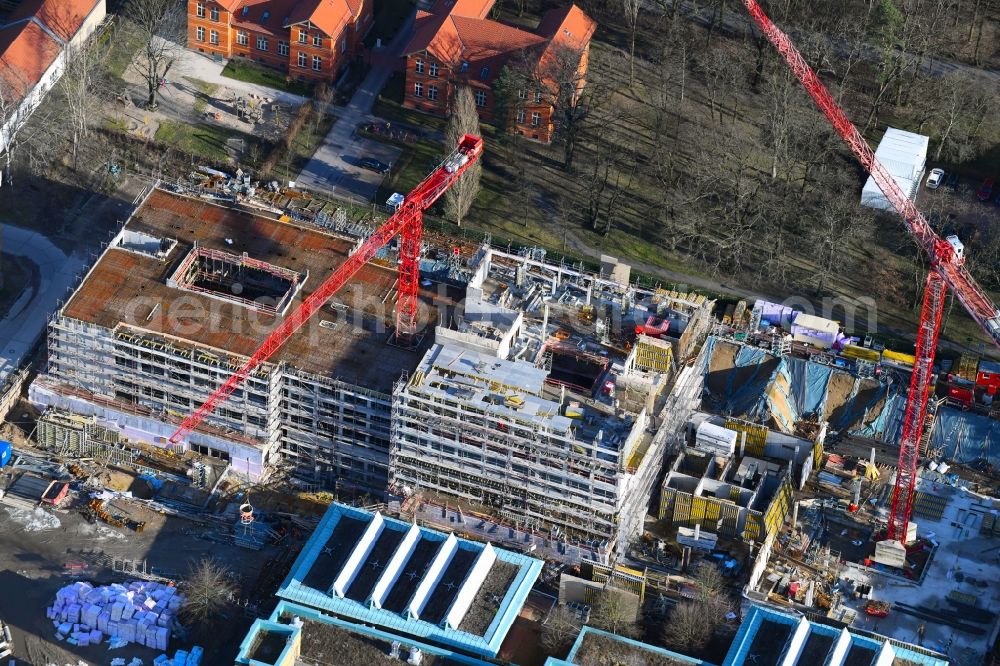 Berlin from the bird's eye view: New construction site for a rehabilitation center of the rehabilitation clinic of BG Klinikum Unfallkrankenhaus Berlin gGmbH in the district Marzahn in Berlin, Germany