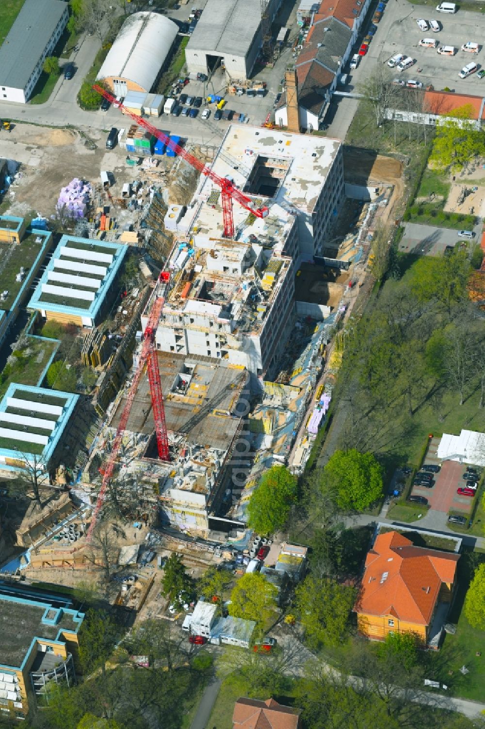 Berlin from above - New construction site for a rehabilitation center of the rehabilitation clinic of BG Klinikum Unfallkrankenhaus Berlin gGmbH in the district Marzahn in Berlin, Germany