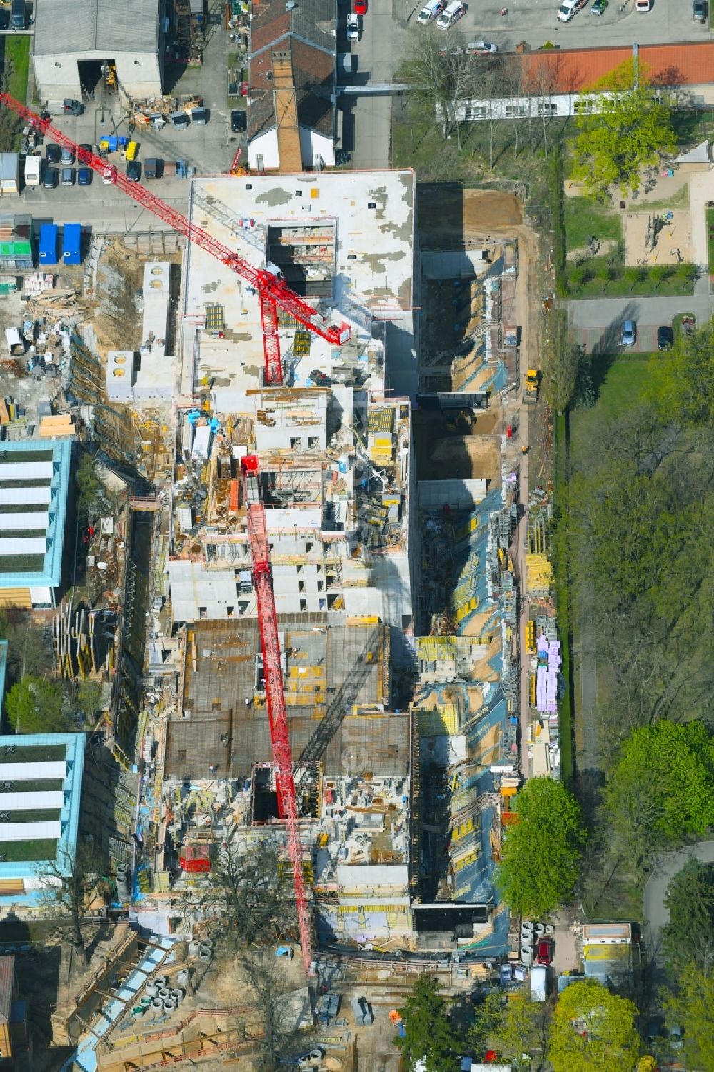 Berlin from the bird's eye view: New construction site for a rehabilitation center of the rehabilitation clinic of BG Klinikum Unfallkrankenhaus Berlin gGmbH in the district Marzahn in Berlin, Germany