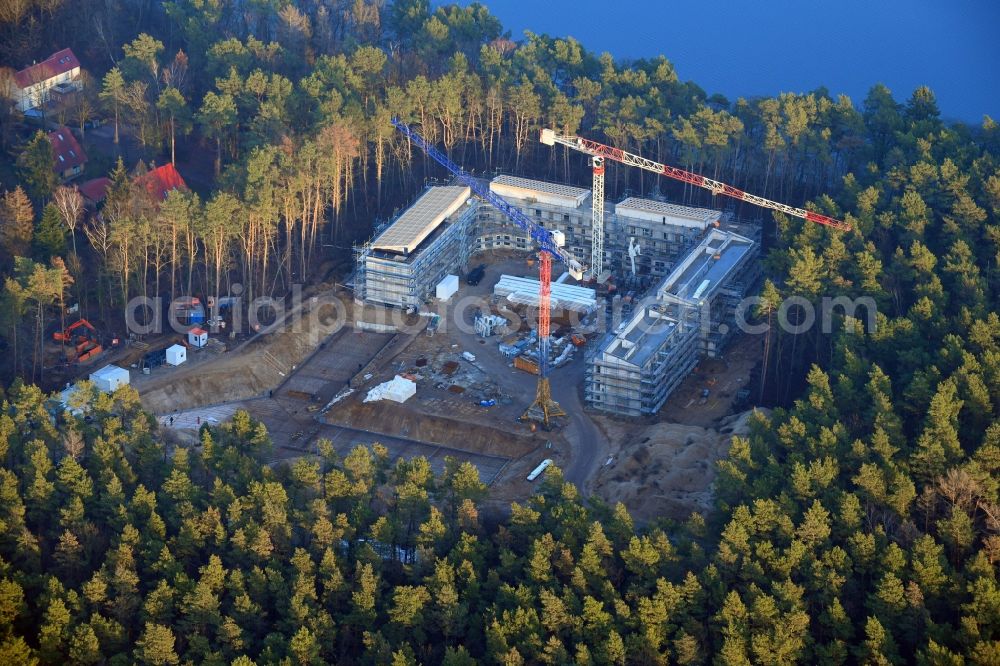 Aerial image Strausberg - New construction site for a rehabilitation center of the rehabilitation clinic on Umgehungsstrasse - Amselweg in Strausberg in the state Brandenburg, Germany