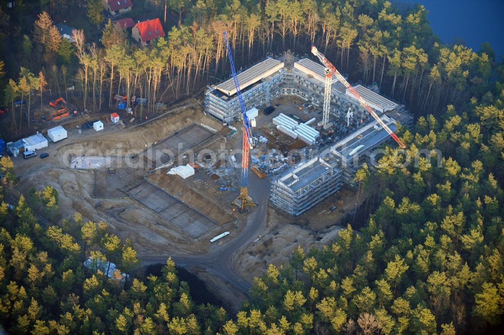 Strausberg from above - New construction site for a rehabilitation center of the rehabilitation clinic on Umgehungsstrasse - Amselweg in Strausberg in the state Brandenburg, Germany