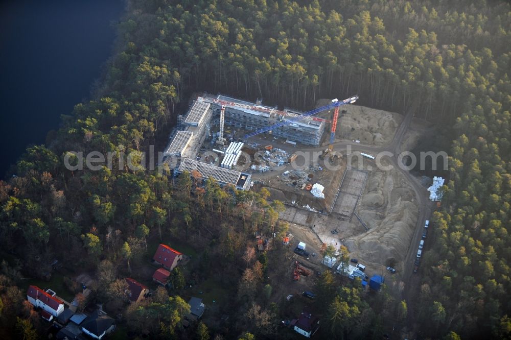 Strausberg from above - New construction site for a rehabilitation center of the rehabilitation clinic on Umgehungsstrasse - Amselweg in Strausberg in the state Brandenburg, Germany