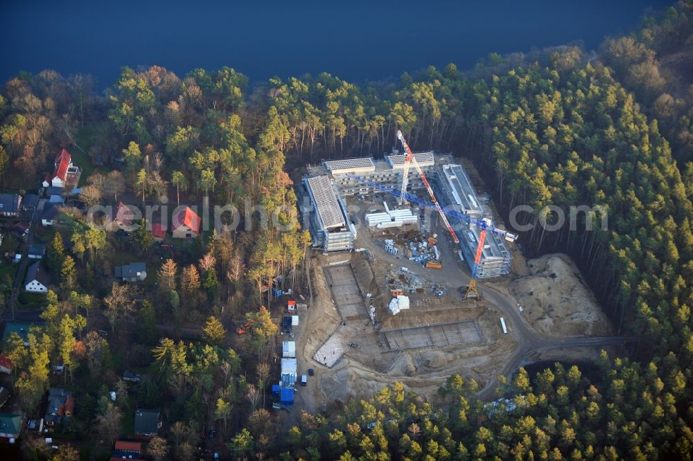 Aerial image Strausberg - New construction site for a rehabilitation center of the rehabilitation clinic on Umgehungsstrasse - Amselweg in Strausberg in the state Brandenburg, Germany