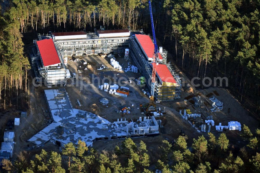 Strausberg from above - New construction site for a rehabilitation center of the rehabilitation clinic on Umgehungsstrasse - Amselweg in Strausberg in the state Brandenburg, Germany