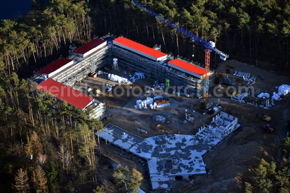 Aerial image Strausberg - New construction site for a rehabilitation center of the rehabilitation clinic on Umgehungsstrasse - Amselweg in Strausberg in the state Brandenburg, Germany