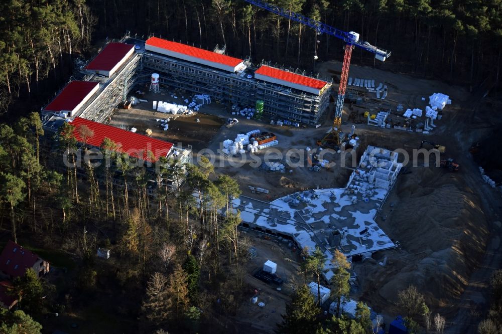 Aerial photograph Strausberg - New construction site for a rehabilitation center of the rehabilitation clinic on Umgehungsstrasse - Amselweg in Strausberg in the state Brandenburg, Germany