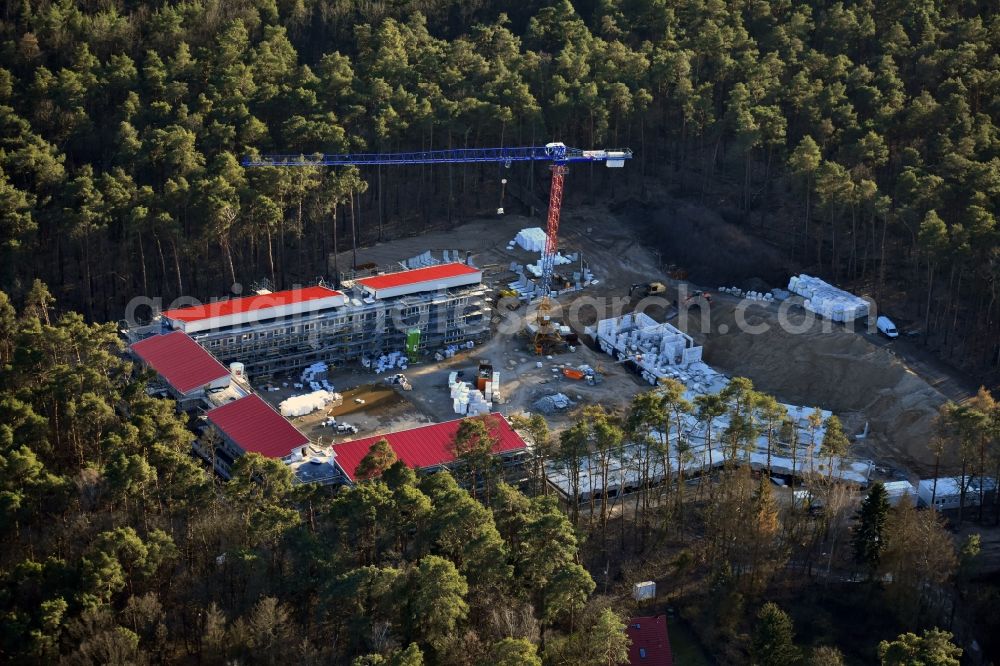 Strausberg from above - New construction site for a rehabilitation center of the rehabilitation clinic on Umgehungsstrasse - Amselweg in Strausberg in the state Brandenburg, Germany