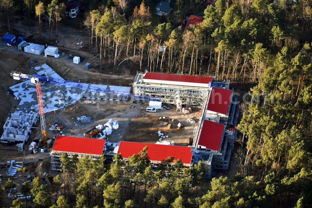 Aerial image Strausberg - New construction site for a rehabilitation center of the rehabilitation clinic on Umgehungsstrasse - Amselweg in Strausberg in the state Brandenburg, Germany