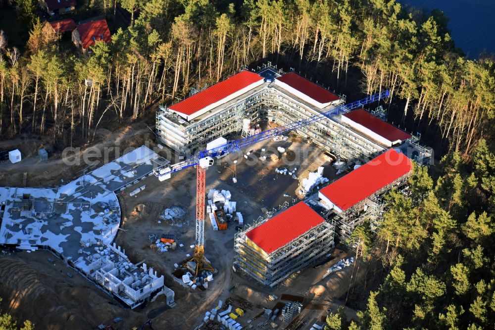 Aerial photograph Strausberg - New construction site for a rehabilitation center of the rehabilitation clinic on Umgehungsstrasse - Amselweg in Strausberg in the state Brandenburg, Germany