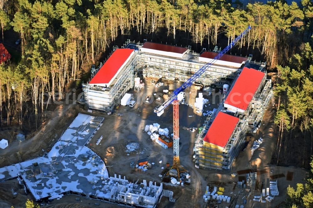 Strausberg from above - New construction site for a rehabilitation center of the rehabilitation clinic on Umgehungsstrasse - Amselweg in Strausberg in the state Brandenburg, Germany