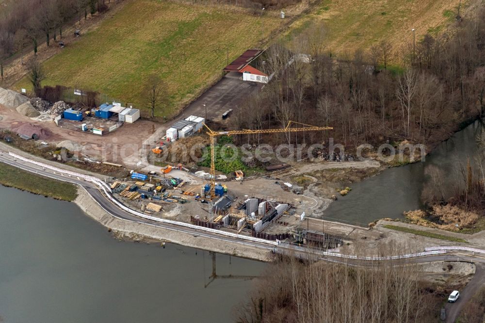 Aerial image Schwanau - New construction of a flood - retention basin and protective dam construction on L100 bei Nonnenweier in Schwanau in the state Baden-Wuerttemberg, Germany