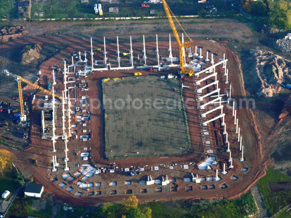 Magdeburg from above - Construction site of sports facility grounds of the MDCC Arena stadium in Magdeburg in the state Saxony-Anhalt