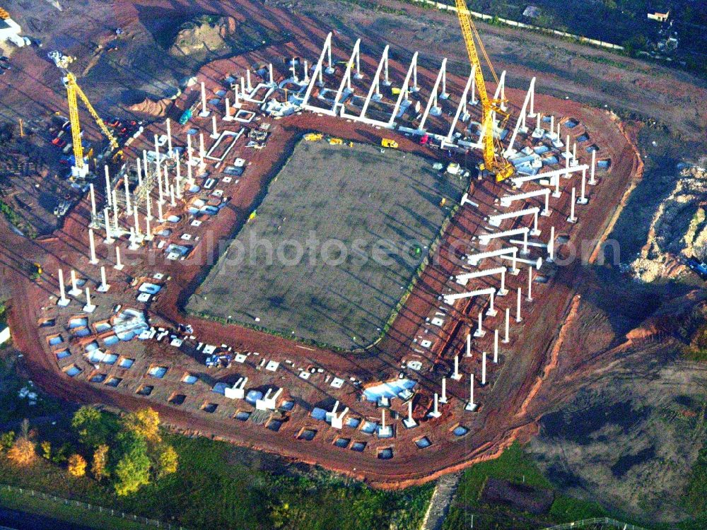 Magdeburg from the bird's eye view: Construction site of sports facility grounds of the MDCC Arena stadium in Magdeburg in the state Saxony-Anhalt