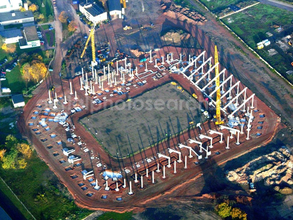 Aerial image Magdeburg - Construction site of sports facility grounds of the MDCC Arena stadium in Magdeburg in the state Saxony-Anhalt