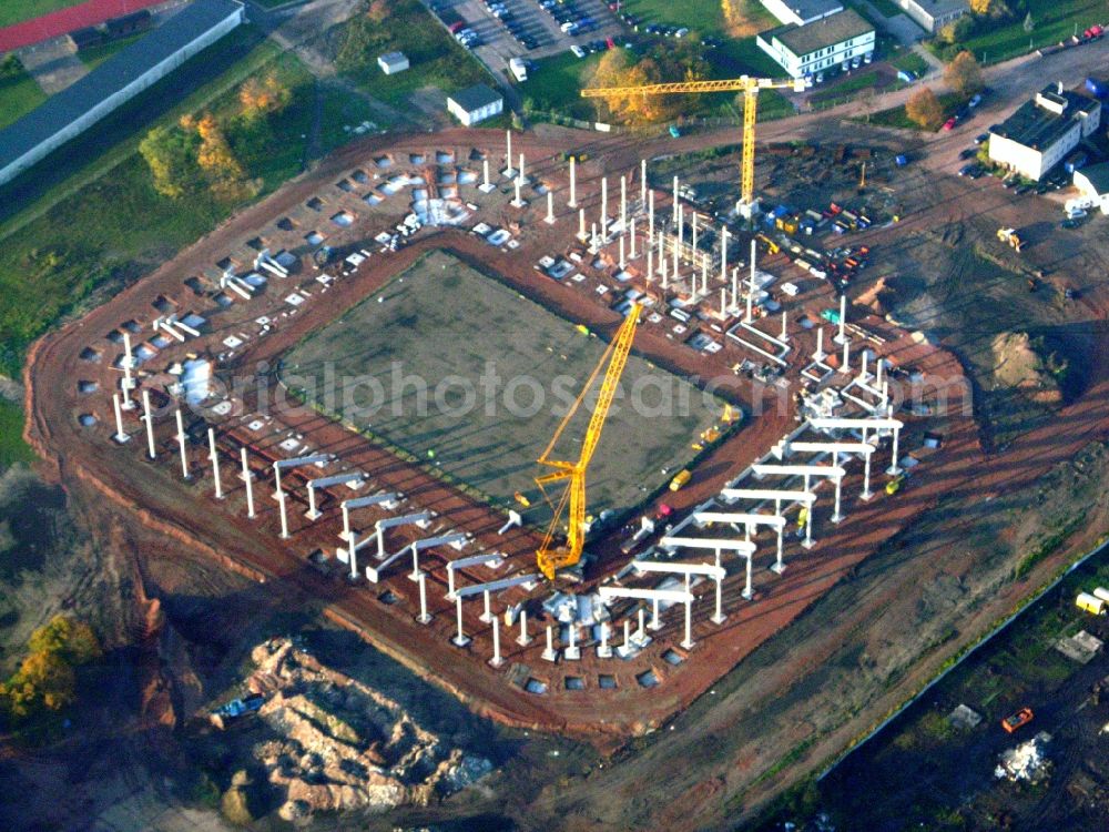 Magdeburg from above - Construction site of sports facility grounds of the MDCC Arena stadium in Magdeburg in the state Saxony-Anhalt