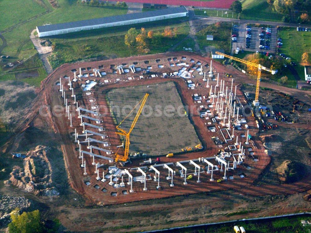 Magdeburg from the bird's eye view: Construction site of sports facility grounds of the MDCC Arena stadium in Magdeburg in the state Saxony-Anhalt