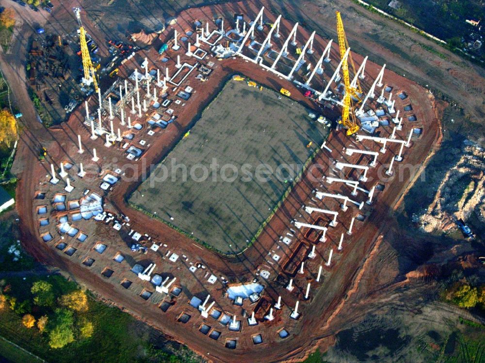 Aerial image Magdeburg - Construction site of sports facility grounds of the MDCC Arena stadium in Magdeburg in the state Saxony-Anhalt