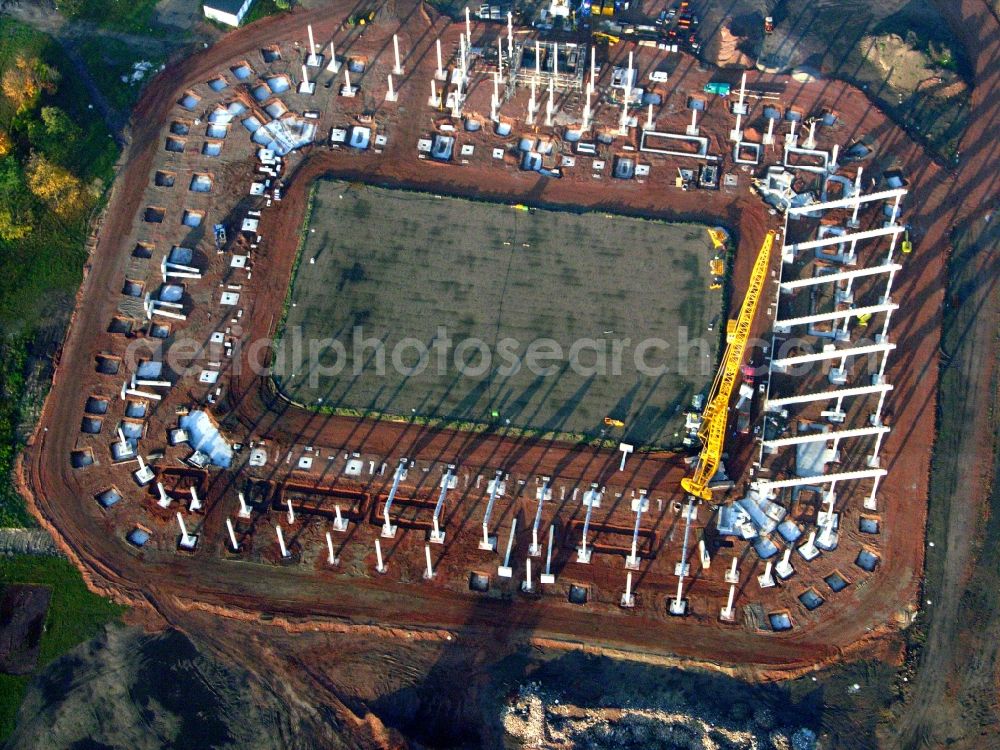 Magdeburg from above - Construction site of sports facility grounds of the MDCC Arena stadium in Magdeburg in the state Saxony-Anhalt