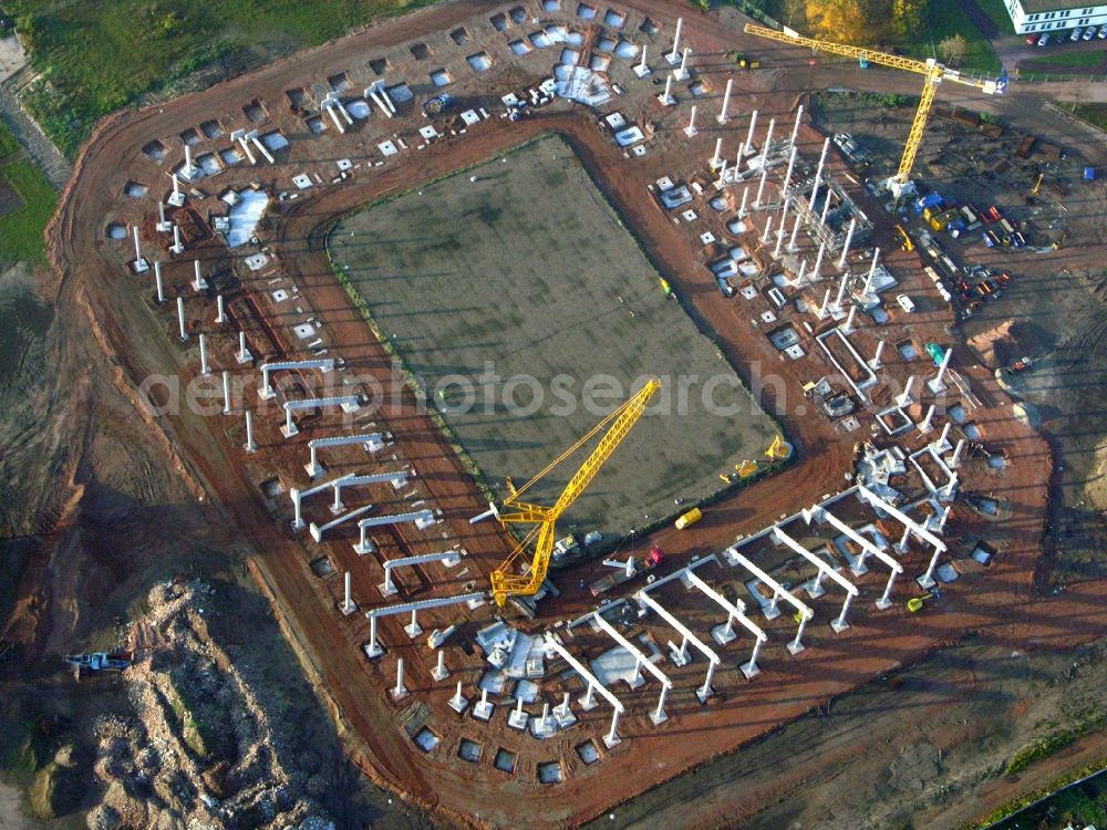 Magdeburg from the bird's eye view: Construction site of sports facility grounds of the MDCC Arena stadium in Magdeburg in the state Saxony-Anhalt