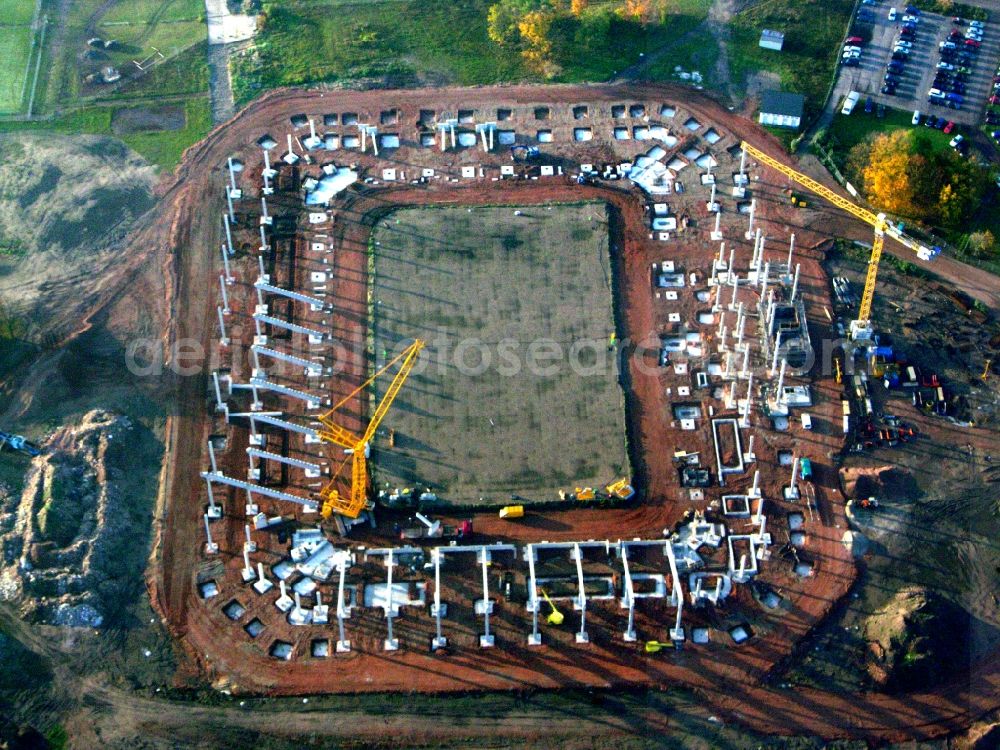 Aerial image Magdeburg - Construction site of sports facility grounds of the MDCC Arena stadium in Magdeburg in the state Saxony-Anhalt