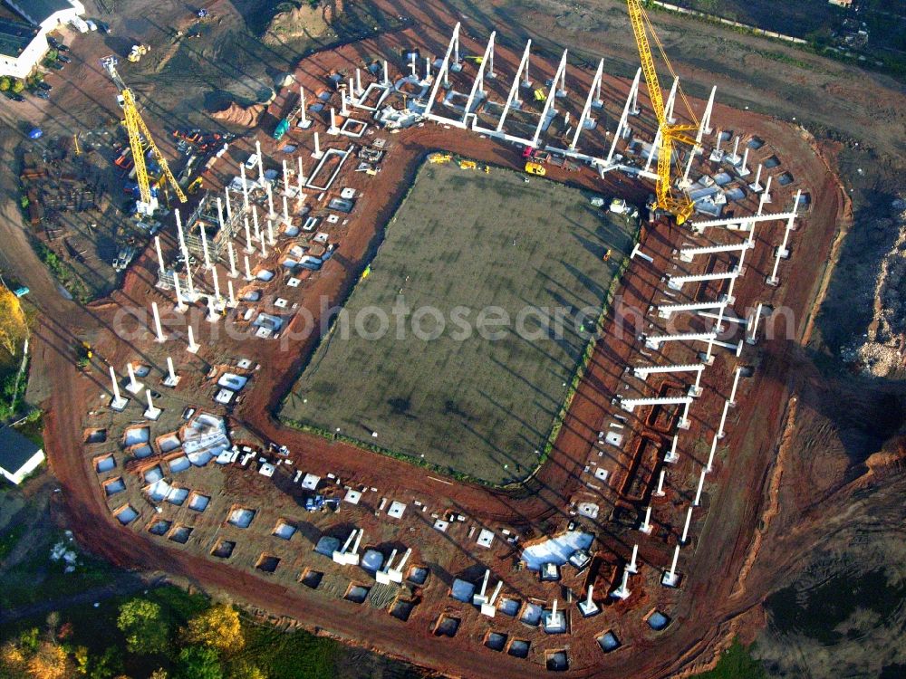 Magdeburg from above - Construction site of sports facility grounds of the MDCC Arena stadium in Magdeburg in the state Saxony-Anhalt