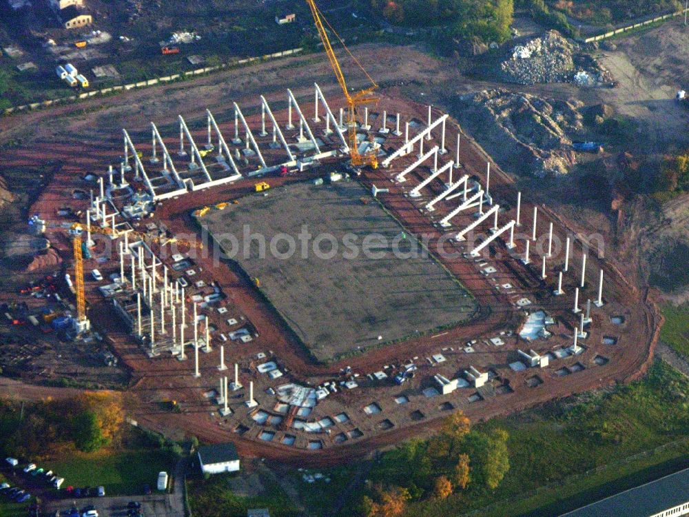 Magdeburg from the bird's eye view: Construction site of sports facility grounds of the MDCC Arena stadium in Magdeburg in the state Saxony-Anhalt