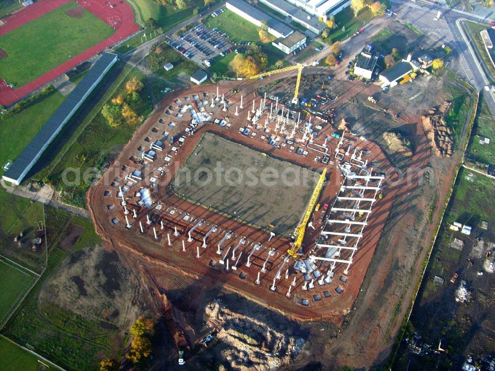 Aerial image Magdeburg - Construction site of sports facility grounds of the MDCC Arena stadium in Magdeburg in the state Saxony-Anhalt