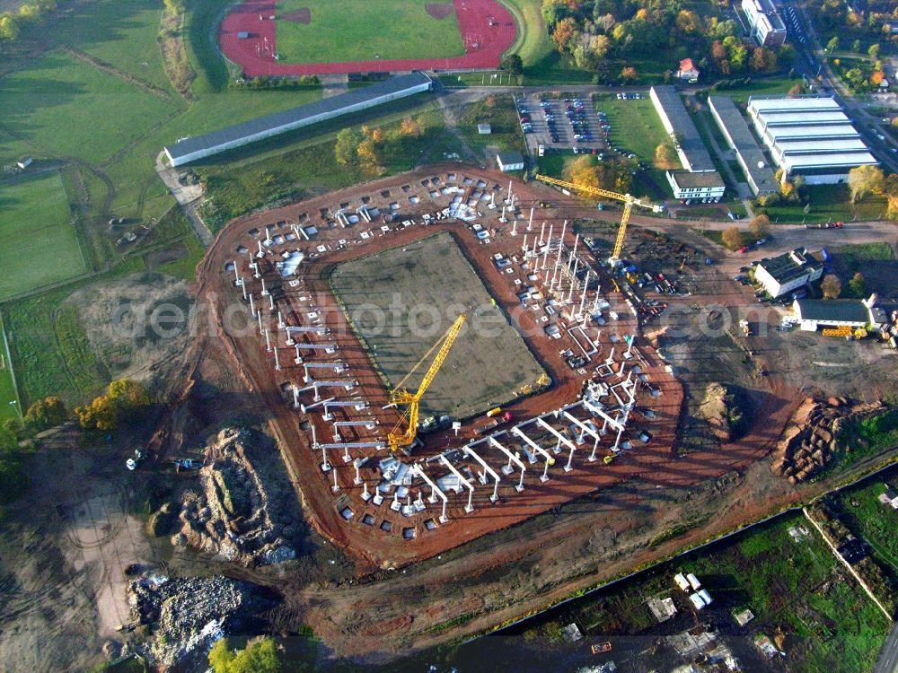 Aerial photograph Magdeburg - Construction site of sports facility grounds of the MDCC Arena stadium in Magdeburg in the state Saxony-Anhalt