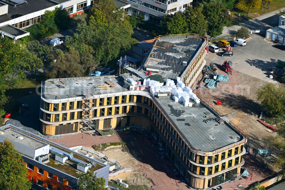 Berlin from above - New construction site of the administration building and situation center for the radiological emergency response of the state authority BfS Federal Office for Radiation Protection on the street Koepenicker Allee in the district Karlshorst in Berlin, Germany