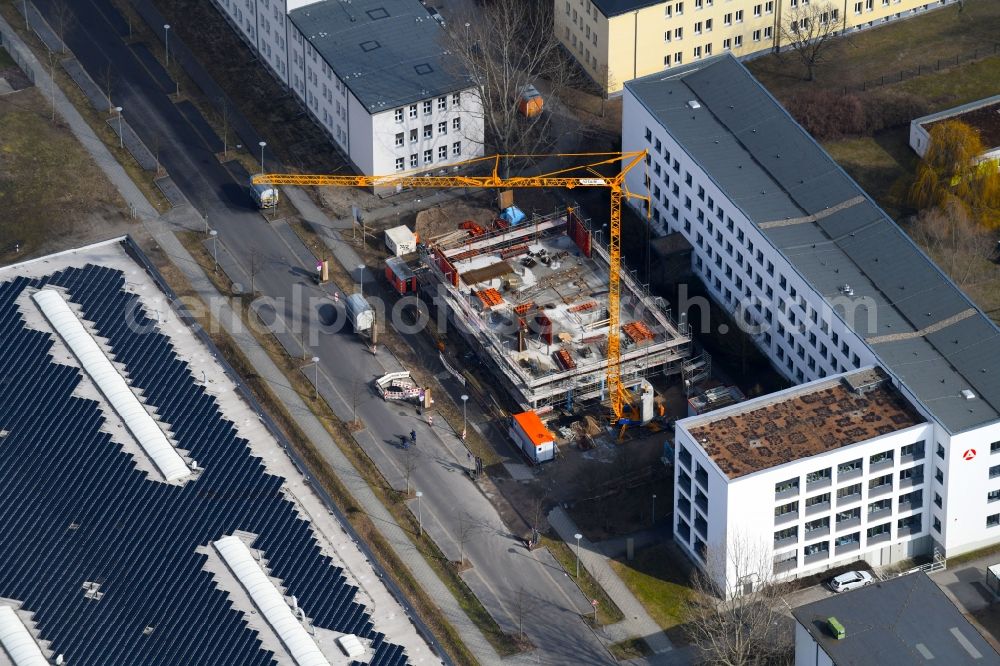 Berlin from above - New construction site Administrative buildings of the state authority Bundesagentur fuer Arbeit on Pfarrer-Goosmann-Strasse in the district Adlershof - Johannestal in Berlin, Germany