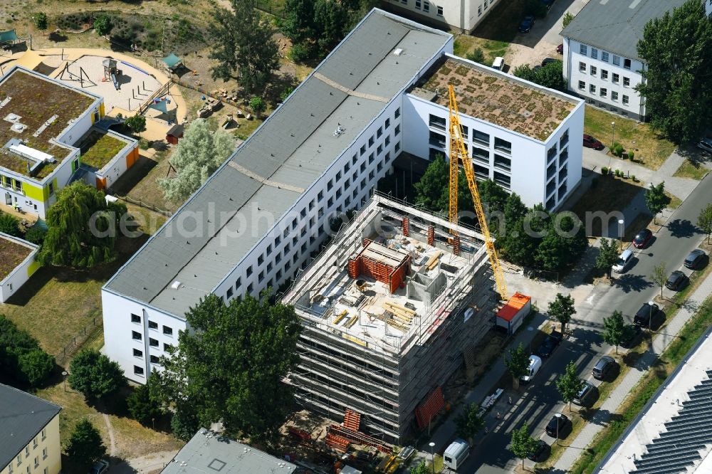 Berlin from above - New construction site Administrative buildings of the state authority Bundesagentur fuer Arbeit on Pfarrer-Goosmann-Strasse in the district Adlershof - Johannestal in Berlin, Germany