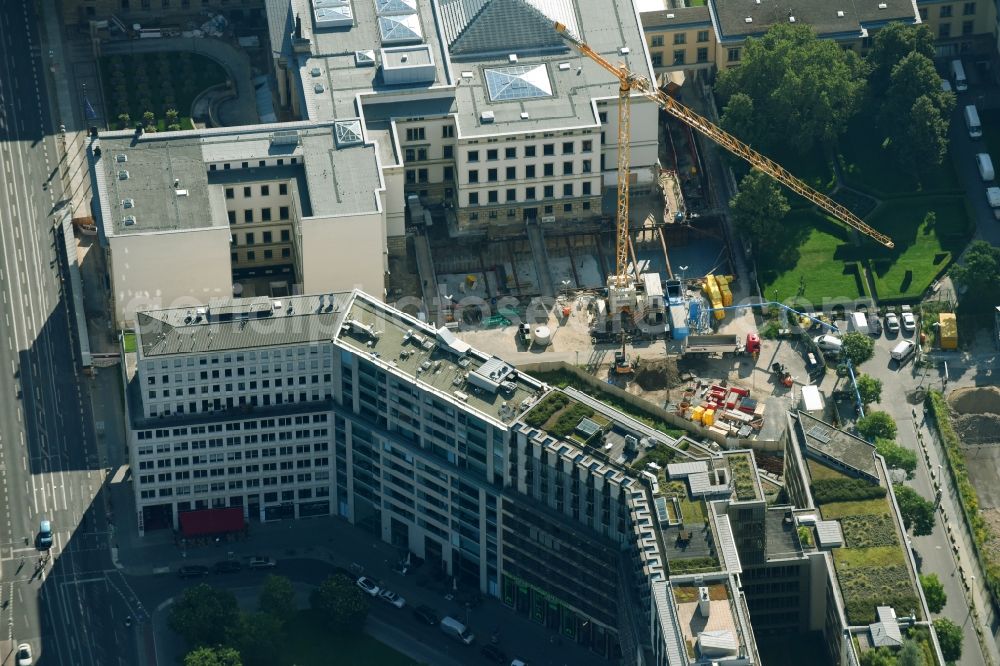 Aerial image Berlin - New construction site Administrative buildings of the state authority of Bunofrat on Leipziger Platz in the district Mitte in Berlin, Germany