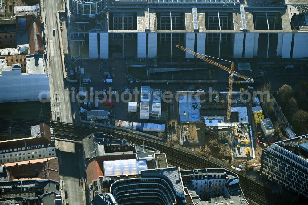 Aerial image Berlin - New construction site Administrative buildings of the state authority of Bundestag with the office space between Adele-Schreiber-Krieger-Strasse and Margarete-Steffin-Strasse in Berlin, Germany