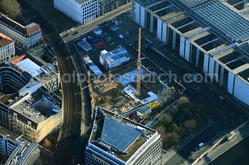 Aerial photograph Berlin - New construction site Administrative buildings of the state authority of Bundestag with the office space between Adele-Schreiber-Krieger-Strasse and Margarete-Steffin-Strasse in Berlin, Germany