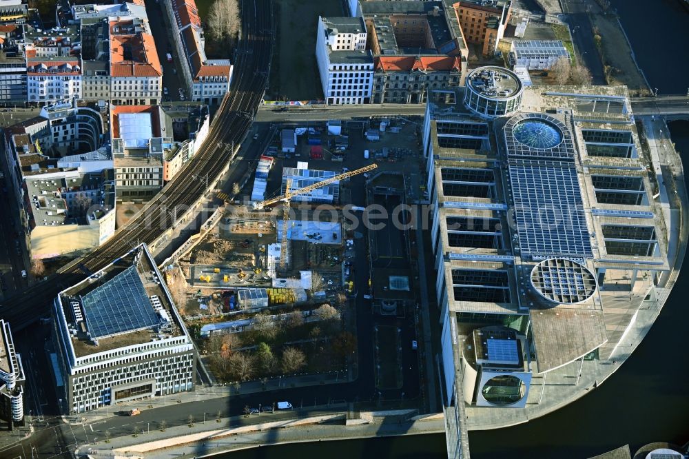 Berlin from the bird's eye view: New construction site Administrative buildings of the state authority of Bundestag with the office space between Adele-Schreiber-Krieger-Strasse and Margarete-Steffin-Strasse in Berlin, Germany